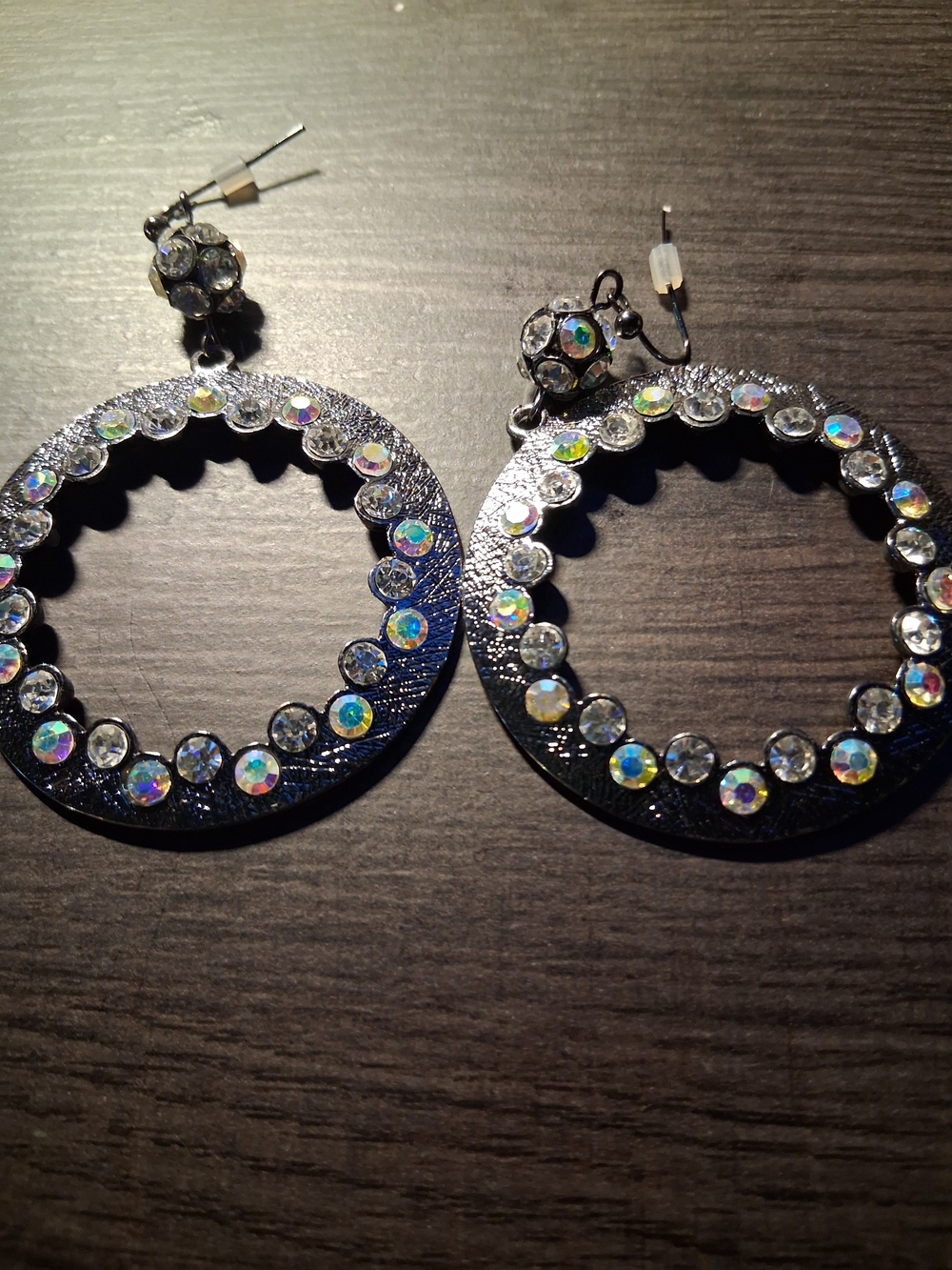 & Other Stories Black Hoop Earrings with Iridescent Crystal Accents